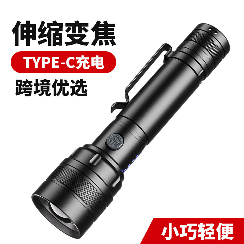 Small aluminum alloy pen holder flashlight convenient charging LED zoom household emergency light mini flashlight strong light hand