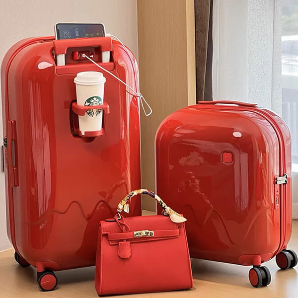Children's suitcase 20-inch small boarding case 24-inch trolley case password suitcase Macaron cup holder leather case