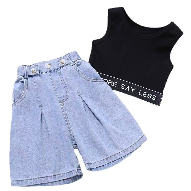 Girl denim mid-pants summer style outwear shorts loosehalf length pants medium large children's clothing girl thin wide pants