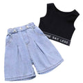 Girl denim mid-pants summer style outwear shorts loosehalf length pants medium large children's clothing girl thin wide pants