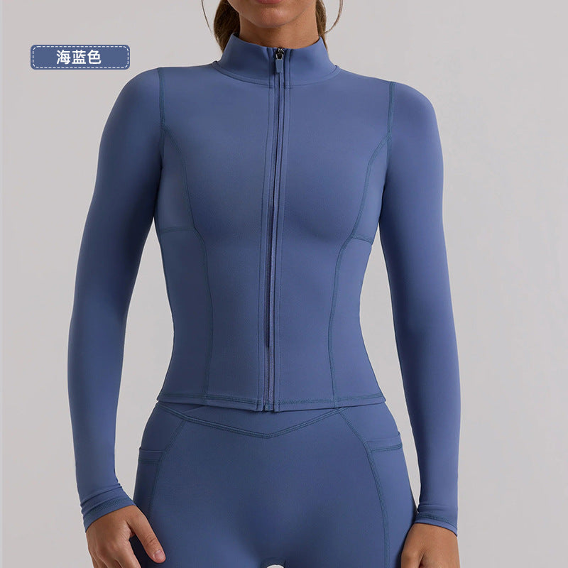 European and american new long-sleeve cardigan yoga top, women's activewear workout jacket, tummy control shaping top, outdoor casual wear