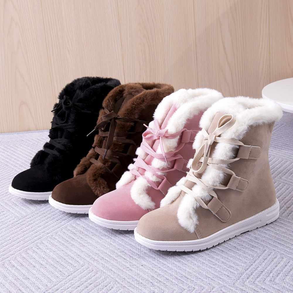 plus sizetie back snow boots for women winternew arrivalfashionfleece-lined short boots thickenedheattech women's cotton shoes