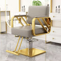 Reinforced armrest light gray leather 2 stainless steel gold square plate