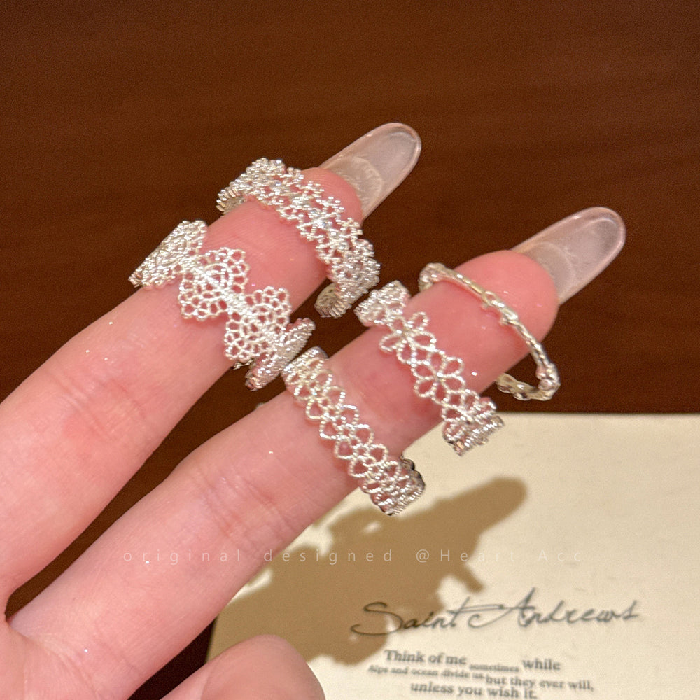 Palace style lace zircon open ring accessible luxuryniche style design classy sense index finger ring elegant ring for women