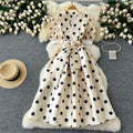 Evening gown women's high-end luxury socialite puff sleeve dress, designer cinched waist tie-up fluffy french maxi dress