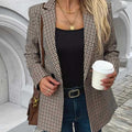 Women's casual houndstooth print double-breasted blazer - relaxed fit