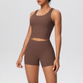 New arrival: cross-border double-sided brushed solid color breathable tank top and shorts yoga set - activewear two-piece for running and fitness