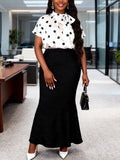 Simple polka dot top & slim-fit bodycon fishtail maxi skirt two-piece set - urban chic