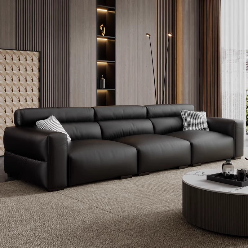 Source factory small black cow genuine leather sofa modern small apartment sofa living room down black leather sofa