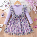 Kids' long-sleeve ribbed knit butterfly mesh dress