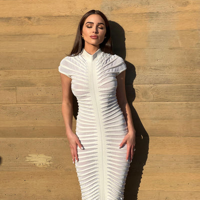 autumn european and american style fashion short sleeve crew neck slim fit dress sexy nightclub club knitted maxi dress
