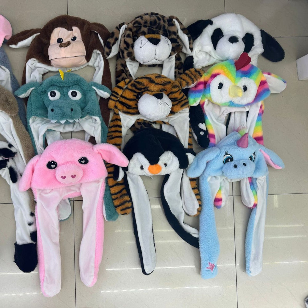Matching family plush hat - cartoon rabbit with moving ears & airbag pressing - glow-in-the-dark night market trending style