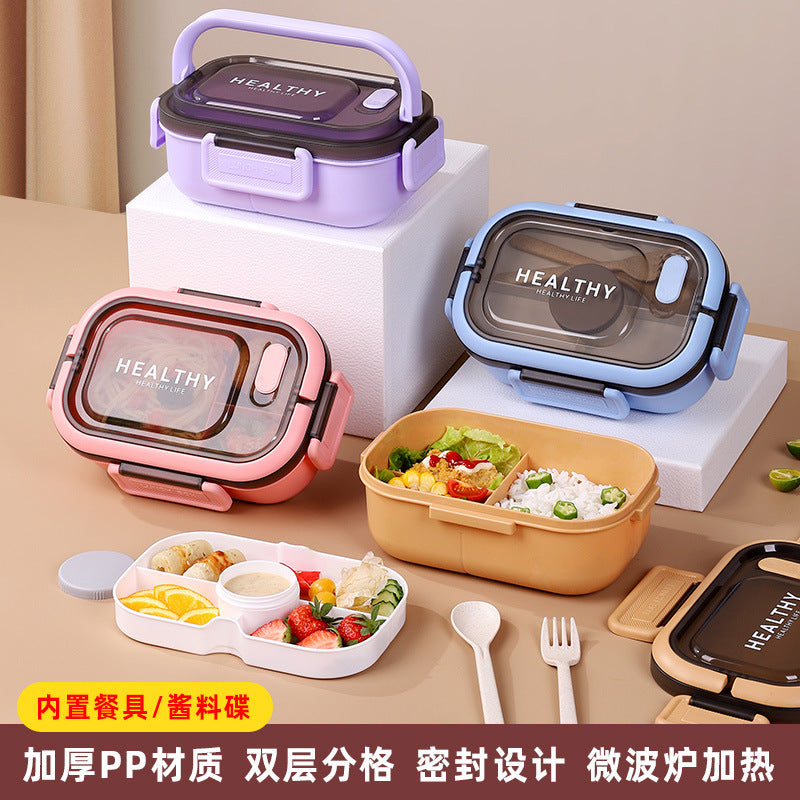 Microwave-safe lunch box with divided compartments, rectangular bento box, portable outdoor plastic meal container for healthy eating and fruit