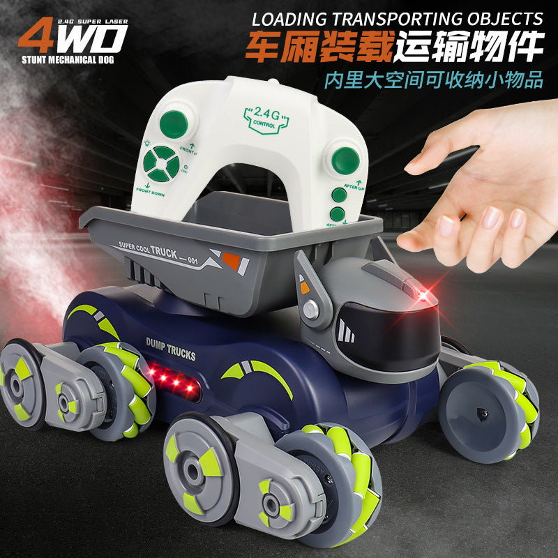 new product 2.4g eight-wheel stunt robot dog gesture sensor deformation spray kids climbing remote control car toy
