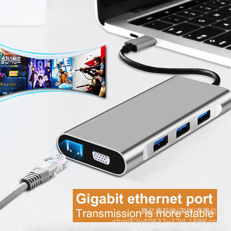 Type-c expansion hub: usb splitter, hdmi, ethernet adapter, 10-in-1 docking station with gigabit ethernet port