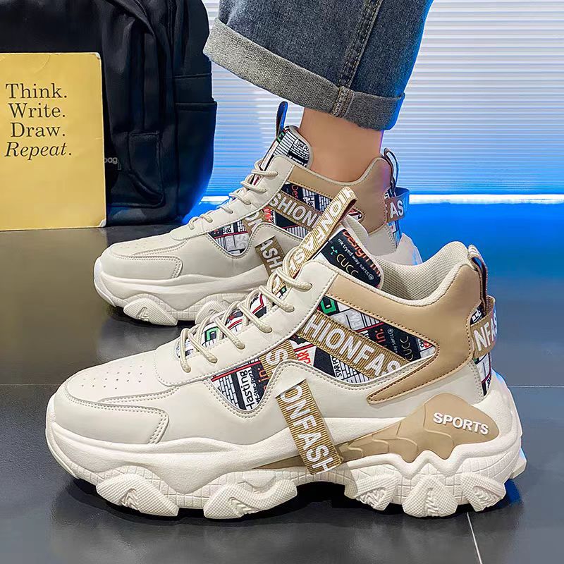 Spring men's new high-top shoes, men's sneakers, trendy versatile chunky sole height-increasing casual running dad shoes