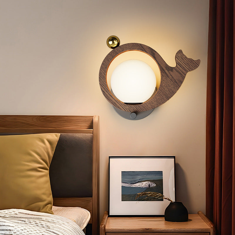 Wall lamp medieval walnut color bird decorative lamp children's room warm wall lamp creative and beautiful bedroom bedside lamp