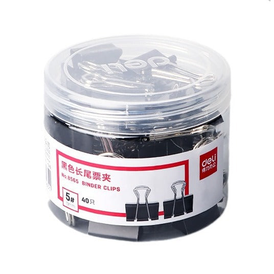 Deli Stationery 8565 Long Tail Clip 19mm Black Fishtail Clip No. 5 Iron Clip 40 Pack 5 #Swallow Tail Clip Ticket Clip