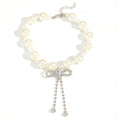 European and american cross-border imitation pearl necklace for women, personalized sweet and cool diamond-encrusted tassel bow choker, high-end collarbone chain