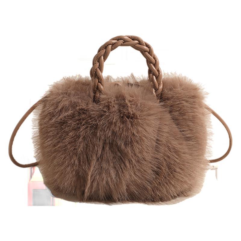 Handheld fluffy bag women's 2023 new autumn and winter pleated cloud bag high-end plush bag single shoulder messenger bag
