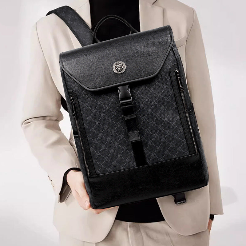 New men's leather backpack men's fashion men's bag high sense large capacity computer bag light trend backpack