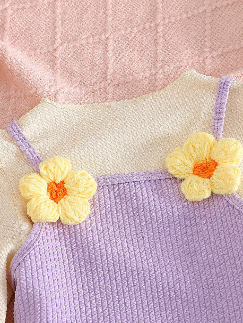 new autumn cross-border girls' 3-piece set: 3d floral cute camisole, long-sleeved top, and pants