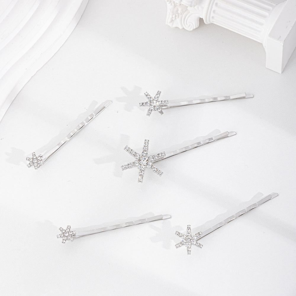 Wholesale alloy snowflake headwear - european & american cross-border e-commerce rhinestone jewelry - fashionable autumn/winter women's diamond-studded hair clip set