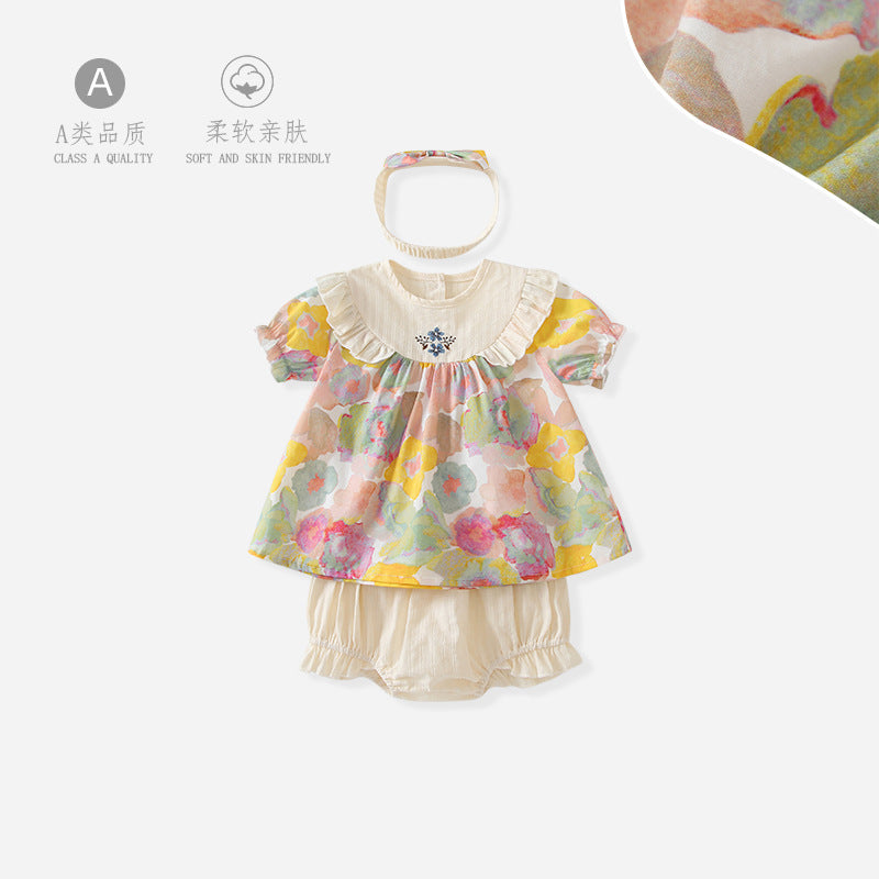 Girls' princess dress set -  summer korean style floral dress, cute princess dress with shorts for toddlers