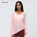 Loose-fit women's long-sleeve sports top - v-neck drawstring waist slimming yoga shirt - casual fitness long-sleeve tee d26100