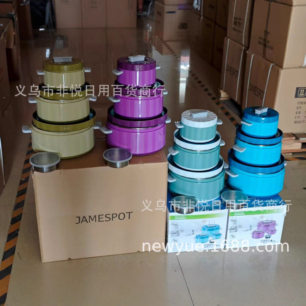 Factory direct cross-border hot selling stainless steel insulated lunch box, insulated pot, fresh-keeping pot, commercial kitchen tableware three-piece set