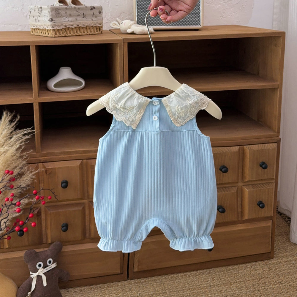 Girls' romper : stylish princess crawling suit for baby girls, summer striped lace collar, newborn to toddler