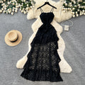 Frenchromantic style asymmetricallace suspender dress female summer pure lust style ruffles waist slimming look a-line skirt