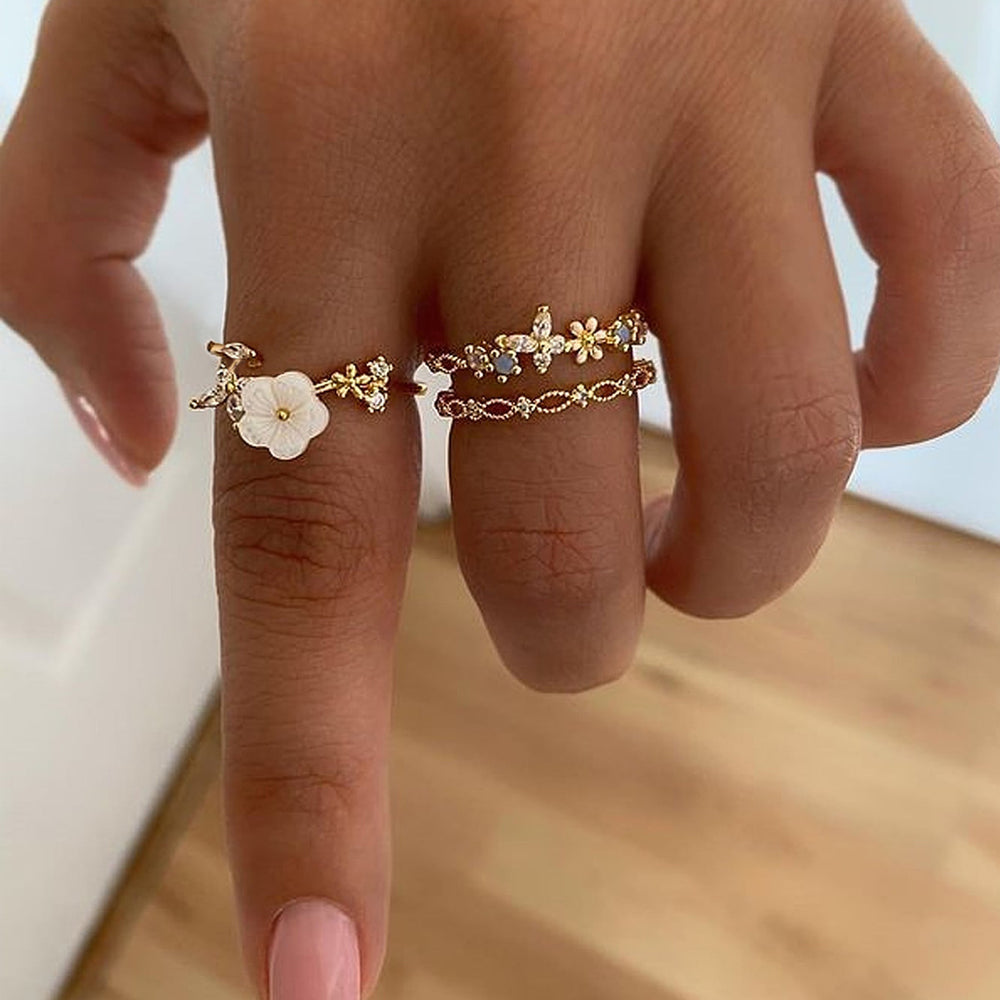 Wholesale color diamond hollow-out ring set - cross-border amazon hot-selling fashion jewelry alloy open ring set for women