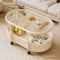 Small apartment mobile oval cream coffee table, sofa side table, small table, living room storage and snack cart