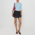 Exportfashion style korean style light blue silm three-quarter sleeves spring and summer new arrivalpure colorsweetcrop toptops for women