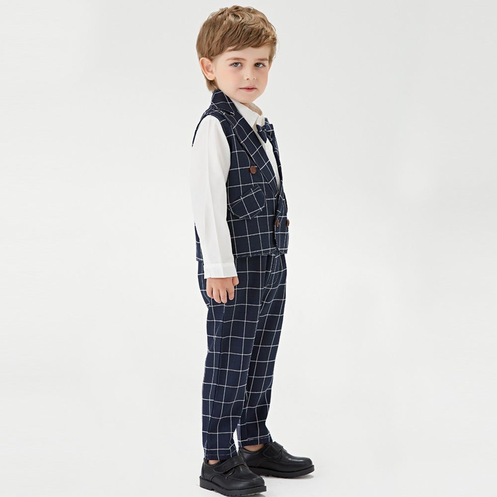 New spring/summer children's clothing: korean style plaid vest, pants, and top three-piece set. wholesale and dropshipping available for baby apparel