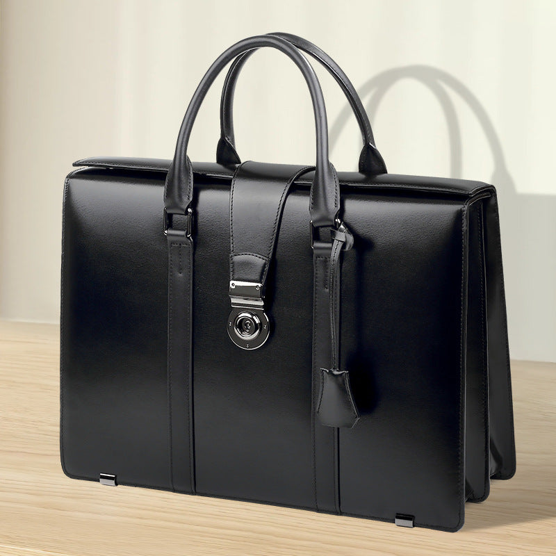 New leather men's bag combination lock briefcase commuter business computer bag large capacity cowhide men's handbag