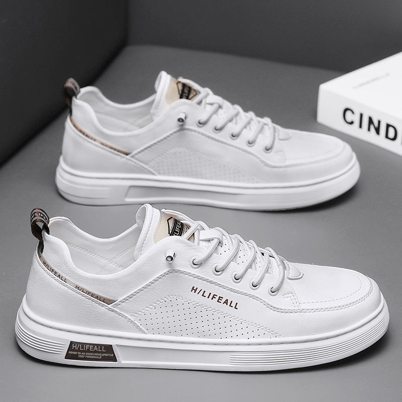 Men's slip-on loafers - spring breathable aviator casual shoes - men's athletic flat shoes - non-slip waterproof white leather shoes