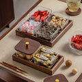 Walnut glass fruit plate living room for home high-end light luxury grid dried fruit plate new chinoiserie snack tea fruit plate