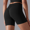 fashion seamless pure colorhigh waist hip lifting tight high elastic yoga shorts sports running fitness three-quarter pants for women