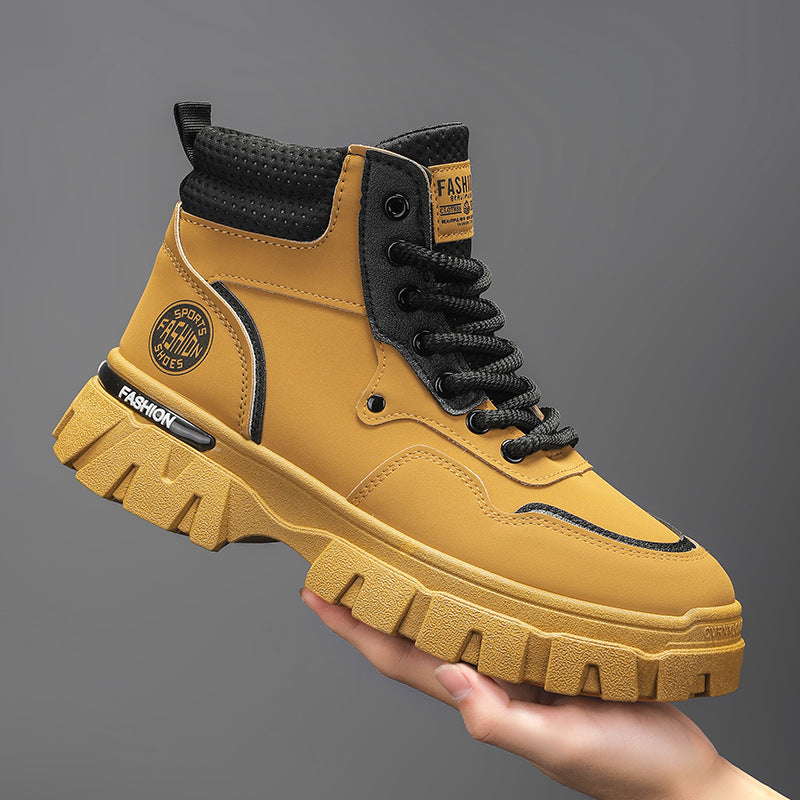 2025 autumn/winter men's high-top martin boots - chunky sole, height increasing, waterproof, versatile, trendy work boots - live stream short boots