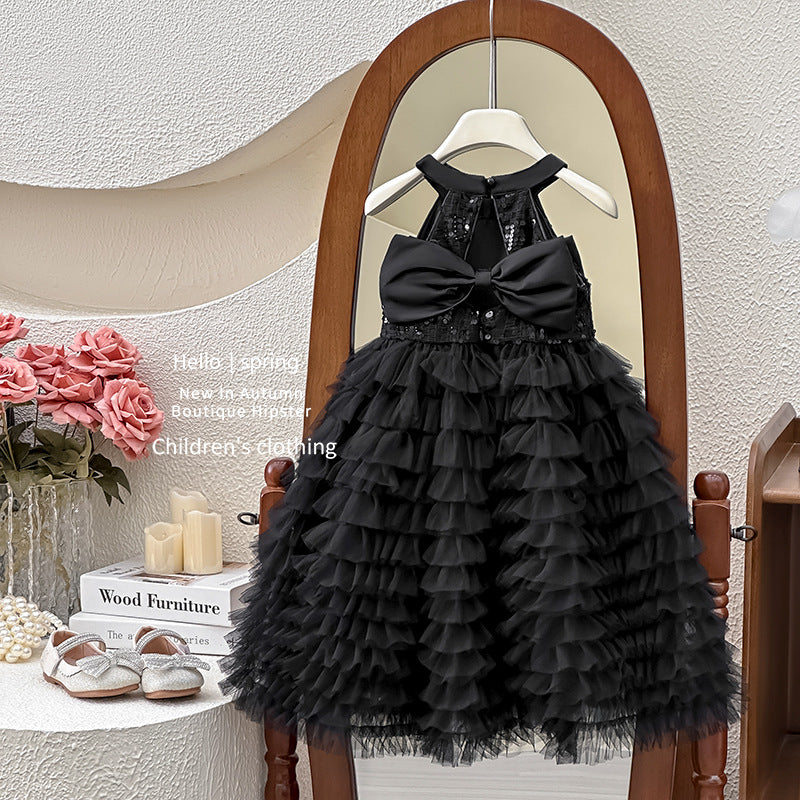Girls' dress  summer high-end bowknot open-back tiered cake dress birthday gown