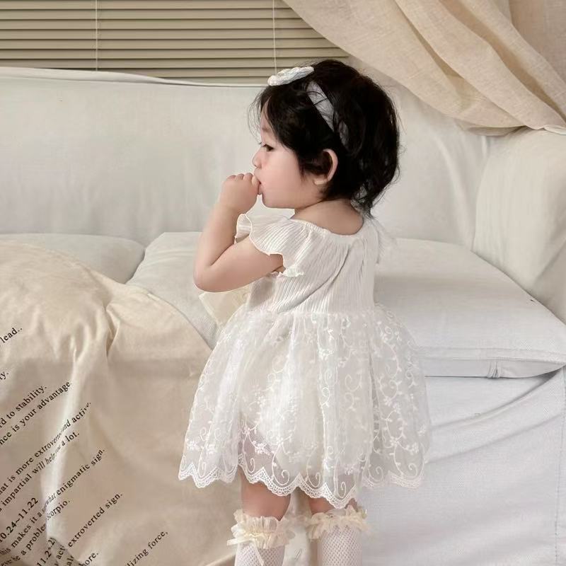 Newborn baby first birthday dress, full month celebration outfit, baby girl fashionable mesh flutter sleeve summer princess romper dress, tulle skirt