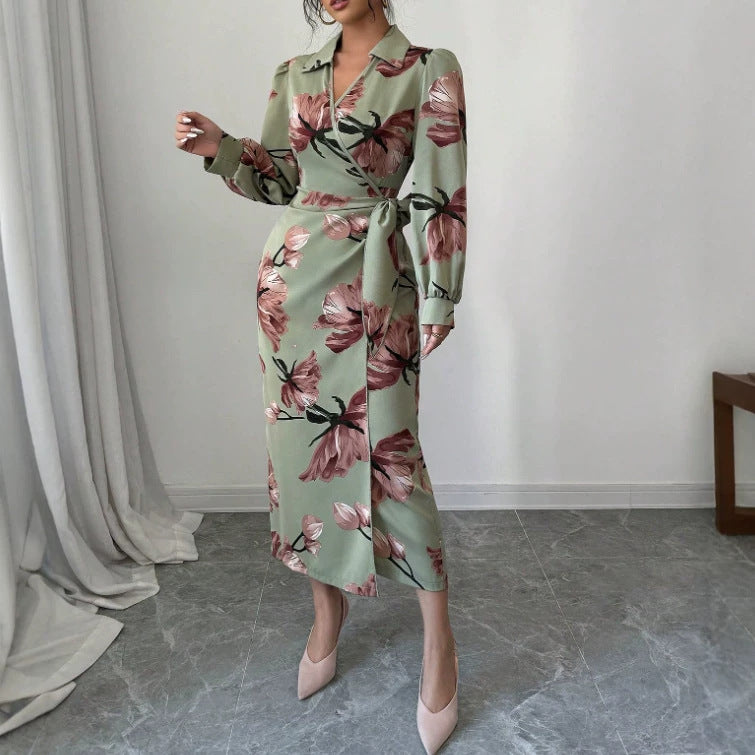 european and american women's clothing spring/summer hot seller: fashionable casual style plant print long maxi dress - a-line skirt