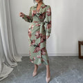 european and american women's clothing spring/summer hot seller: fashionable casual style plant print long maxi dress - a-line skirt