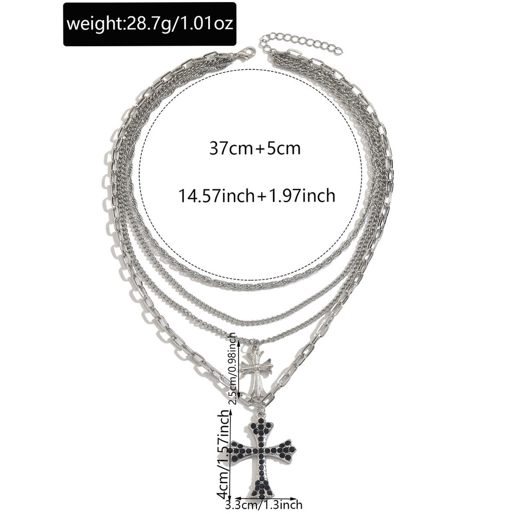 Hip-hop choker wholesale, european and american cross-border jewelry, multi-layered stacked cross pendant necklace, women's high-end collarbone chain