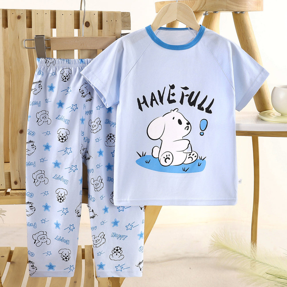 Kids' short-sleeve cotton set: summer t-shirt & pajamas for boys & girls - perfect for home wear and sleepwear