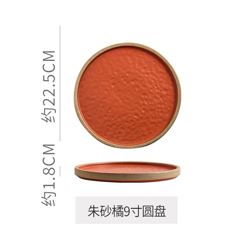Retro stoneware western food steak plate japanese style with edge restaurant hotel for homestylish shallow plate dessert side dish plate