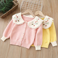 Girls' cardigan sweater, children's knitwear,  autumn/winter new arrival, turn-down collar embroidered girl's outerwear, little girl's top