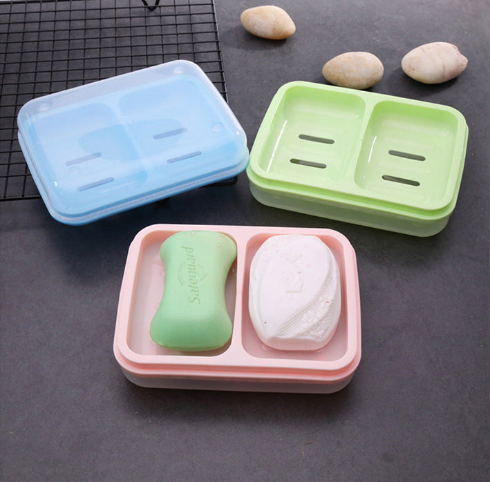 Soap Box Soap Box Household Double Grid with Cover Integrated Double Layer Drain Waterproof Bathroom Creative Soap Box Large